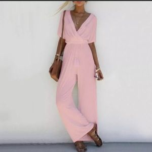 NWT Pale Pink Silky Loose Chiffon Spring Jumpsuit